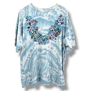 Newport News Tie Dye‎ Floral Graphic T-Shirt Oversized Top XXL